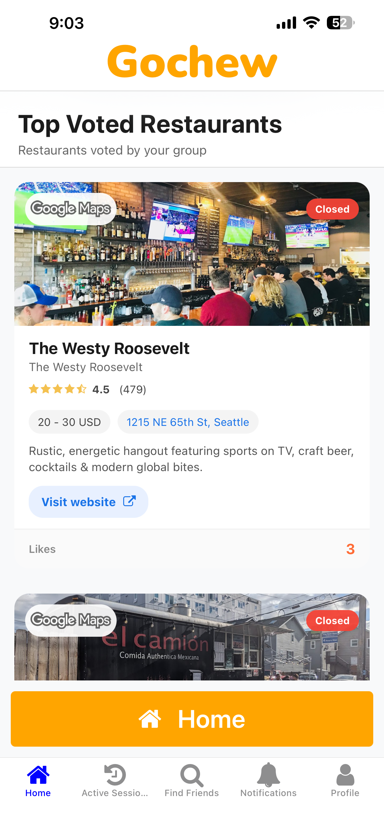Gochew restaurant discovery app